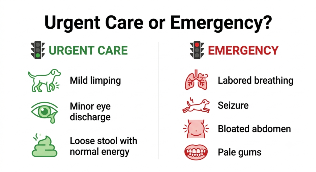 Pet Urgent Care vs Emergency Vet: When Your Pet Can Wait and When They Can't 1 Pet Urgent Care vs Emergency Vet: When Your Pet Can Wait and When They Can't